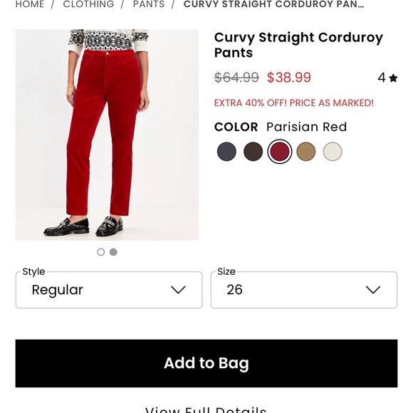 Loft Red Curvy Straight Corduroy Pants - Picture 6 of 7